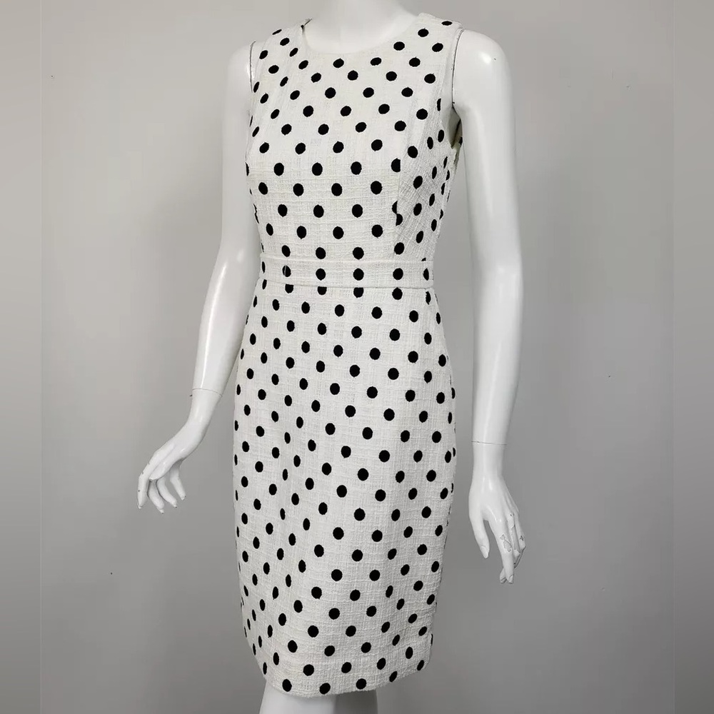 J.Crew Tweed sheath cotton dress white/blue polka dots Size 10, fully lined.